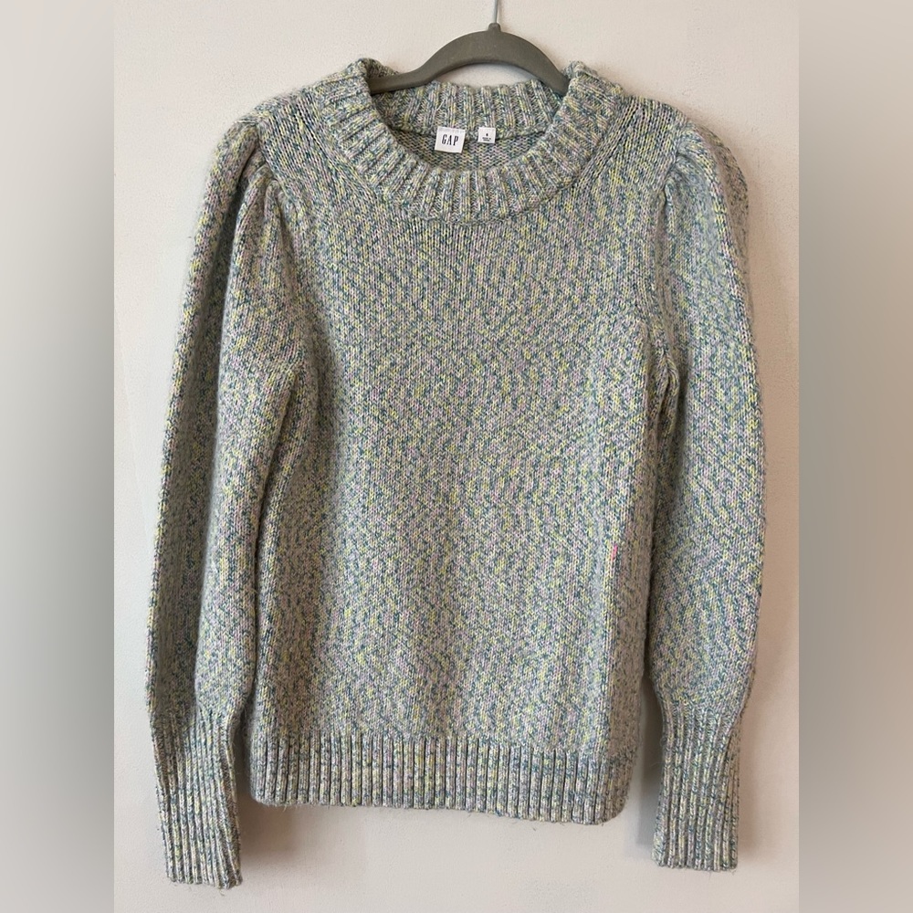 Gap Green Marled Puff Sleeve Sweater